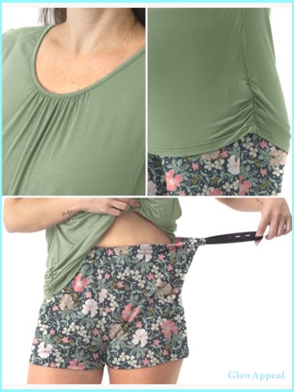 Maternity Nursing Pajama Set Medium Rayon Short Sleeve 3 Piece PJS - Picture 5 of 7